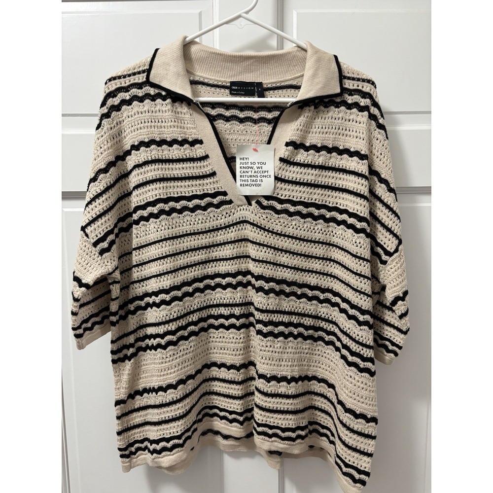 ASOS Design Striped Knit Sweater Cream/Black Medium